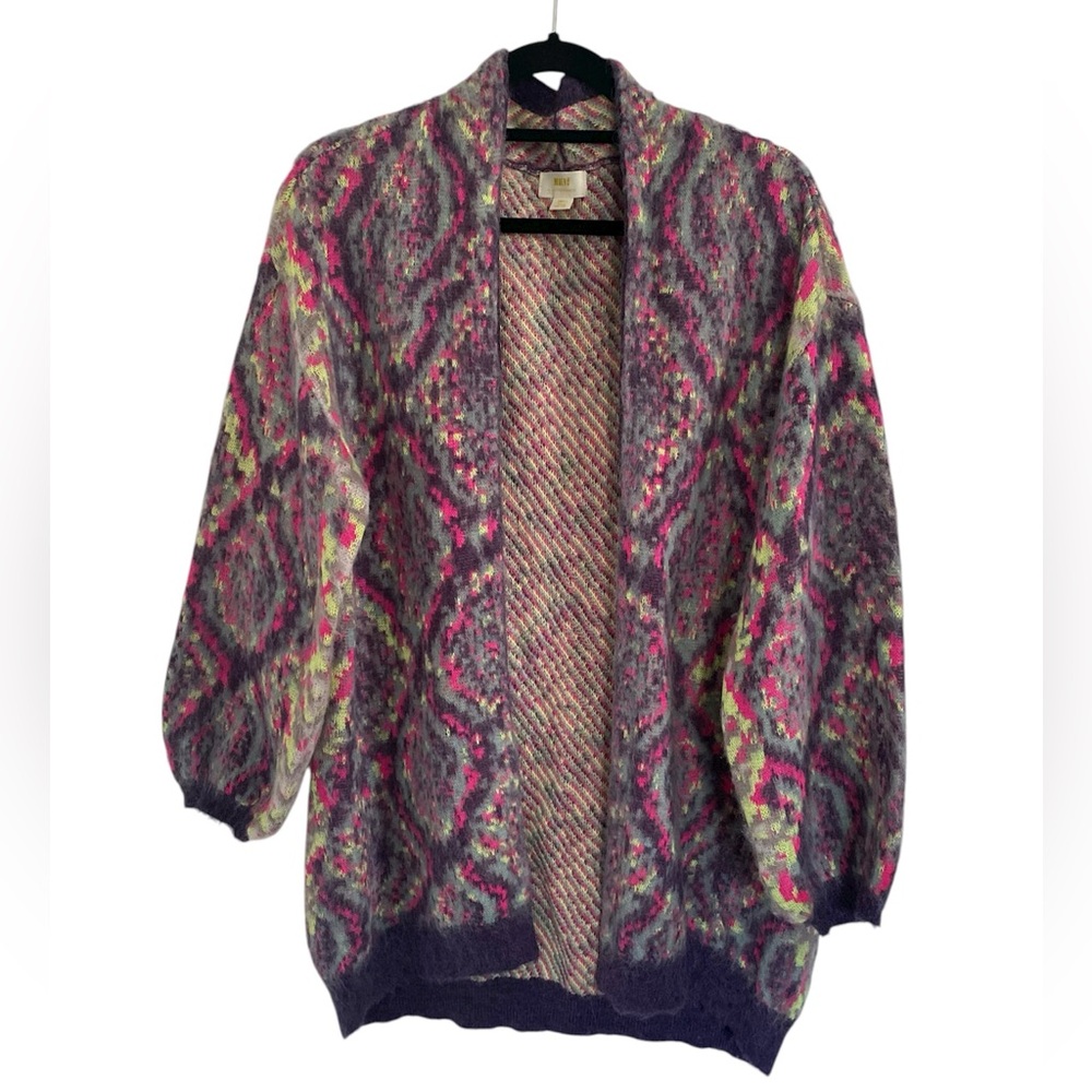 Anthropologie Maeve Multicolor Neon Knit Open Front Cardigan Size Small